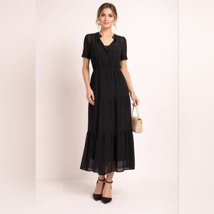 Francesca Bettini Black Tiered Sheer Maxi Dress Size 1X